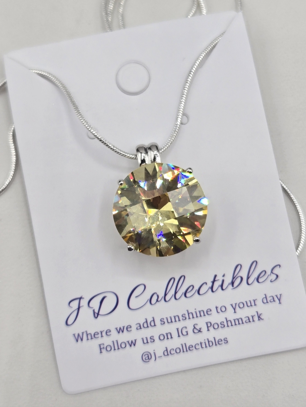 Swarovski Crystal Elements Silver Statement Necklace Yellow Citrine 24 inch Prom